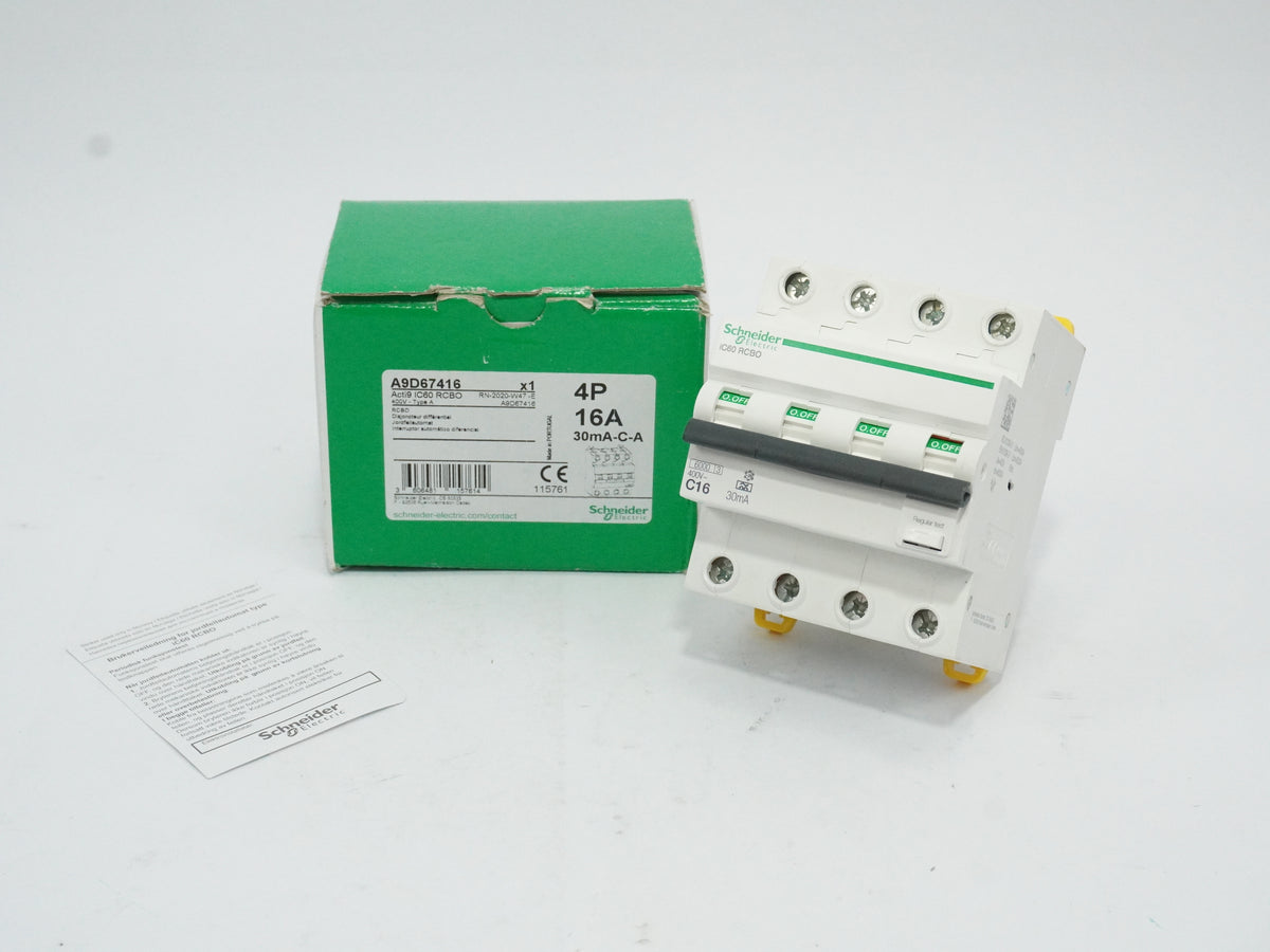 Schneider Electric A9D67416 Acti9 IC60 RCBO 4P 16A 30mA-C-A Circuit Breaker