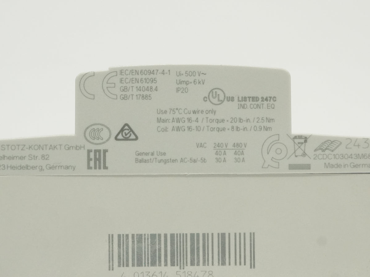 Abb 1SAE341111R0620 ESB40-20N-06 Installation Contactor 230VDC 40-400Hz