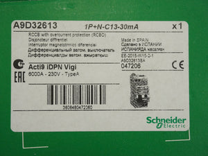Schneider Electric A9D32613 Acti9 iDPN Vigi 1P+N-C13-30mA RCBO Circuit Breaker