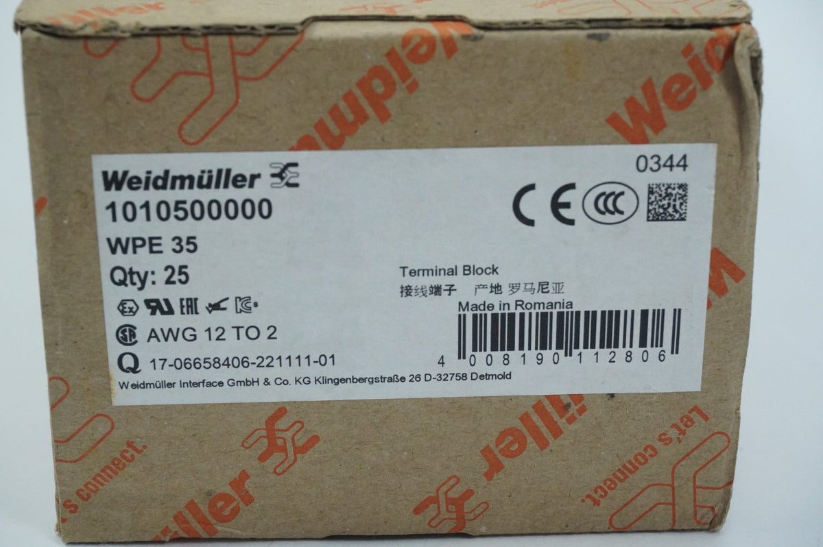 Weidmüller 1010500000 WPE 35 PE Terminal Block Batch 25pcs.