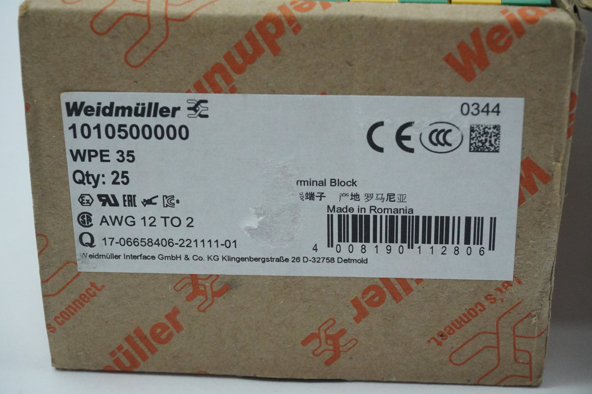 Weidmüller 1010500000 WPE 35 PE Terminal Block Batch 24pcs.