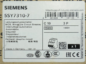 Siemens 5SY7310-7 MCB Miniature Circuit Breaker C10 3P