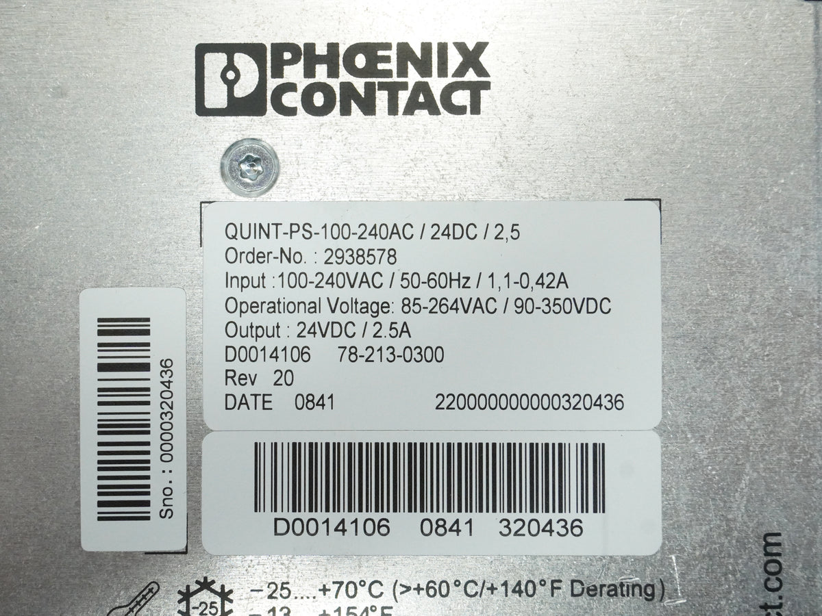 Phoenix Contact 2938578 QUINT-PS-100-240AC/24DC/2,5 Power Supply