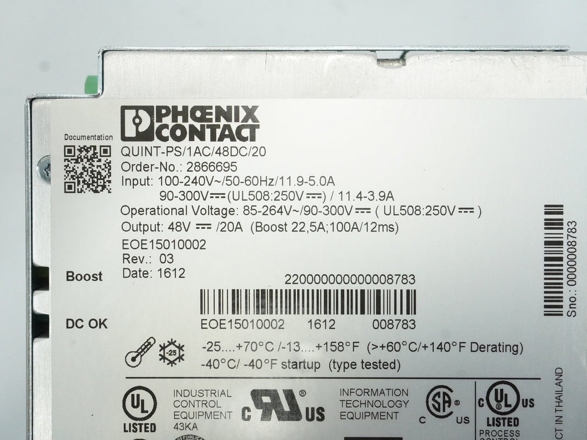 Phoenix Contact 2866695 QUINT-PS/1AC/48DC/20 Power Supply