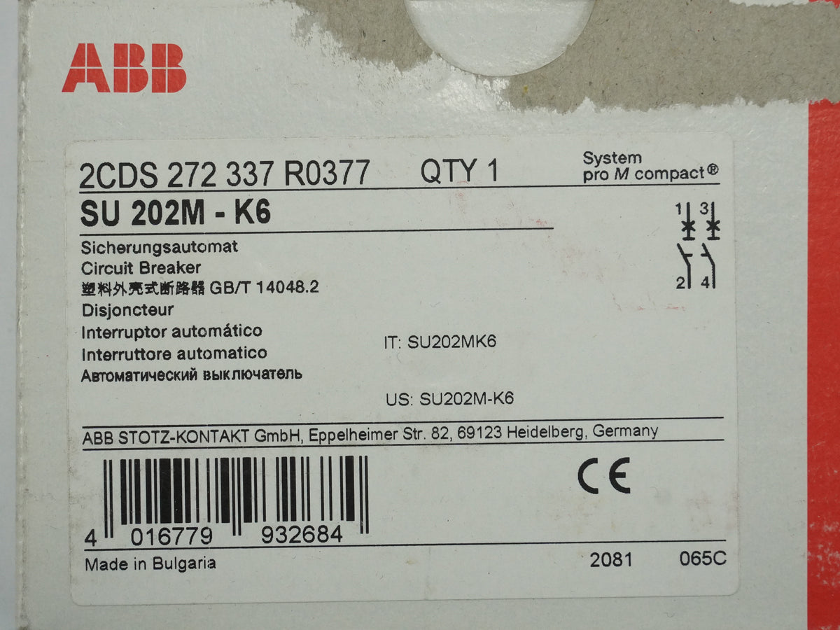 Abb 2CDS 272 337 R0377 SU 202M-K6 Circuit Breaker System Pro M Compact