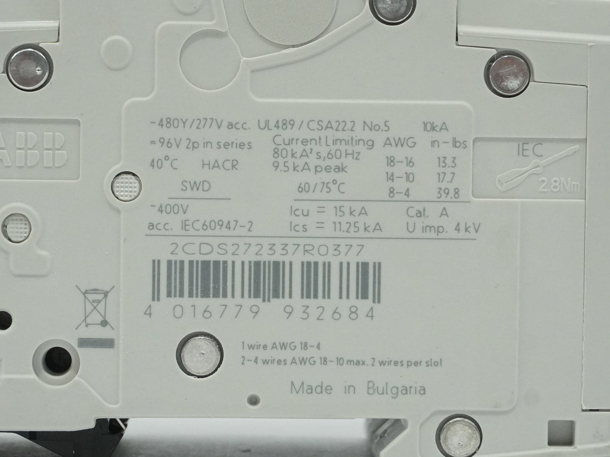 Abb 2CDS 272 337 R0377 SU 202M-K6 Circuit Breaker System Pro M Compact