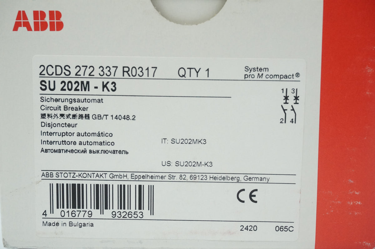ABB 2CDS 272 337 R0317 SU 202M-K3 Circuit Breaker System pro M compact