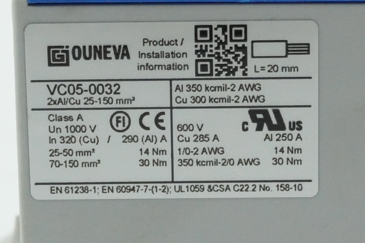 Ouneva VC05-0032 VC05-0032 Cable Connector / Terminal Lug 2xAl/Cu 25-150 mm²