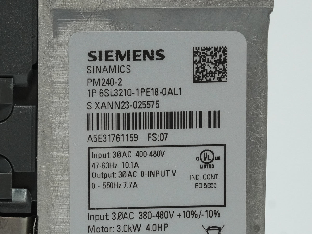 Siemens 6SL3210-1PE18-0AL1 Frequency Converter 3kW 4HP with G120FSAKIT