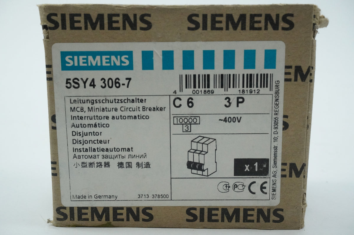 Siemens 5SY4 306-7 5SY4 306-7 MCB Miniature Circuit Breaker C6 3P