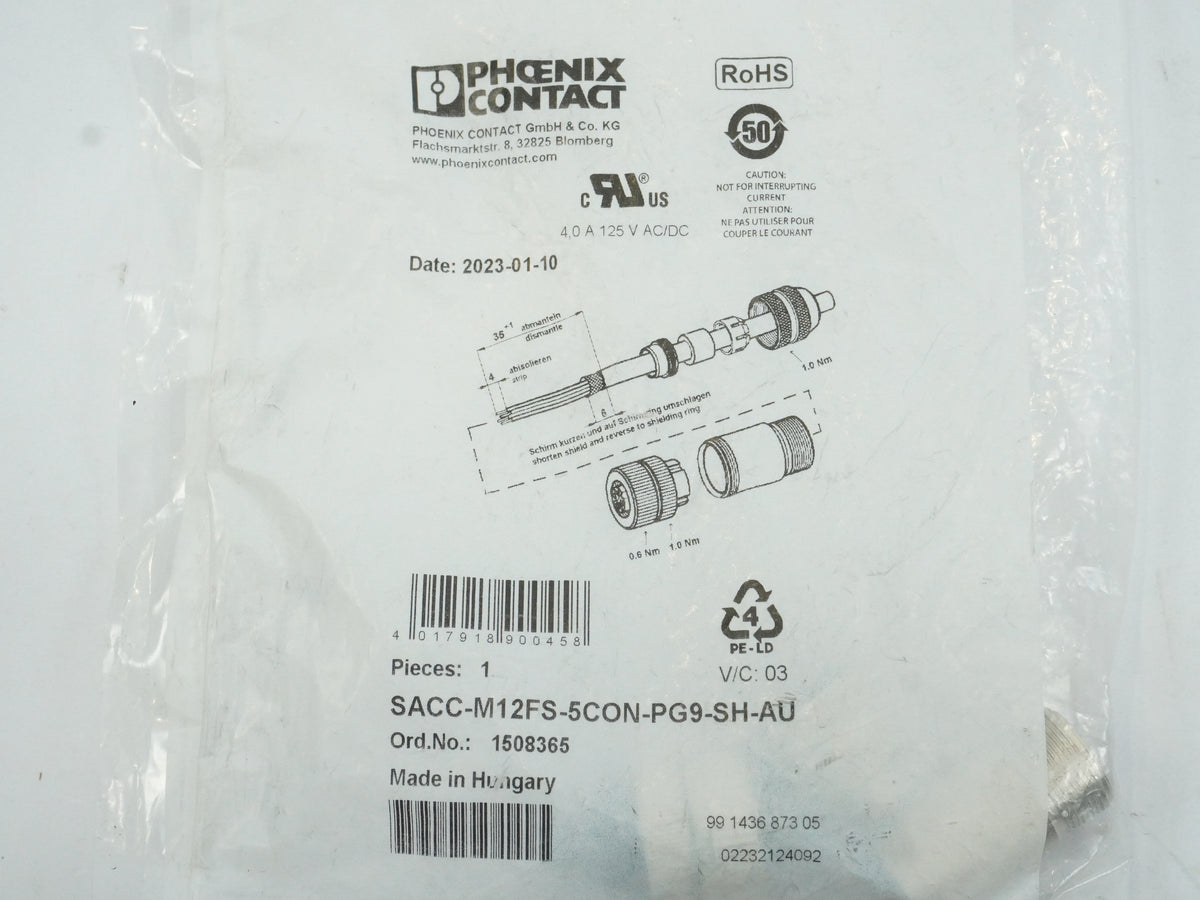 Phoenix Contact 1508365 SACC-M12FS-5CON-PG9-SH-AU M12 Female Connector 5-Pin