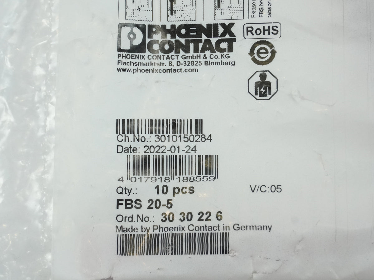 Phoenix Contact 3030226 FBS 20-5 Plug-in Bridge Batch 10 Pcs.