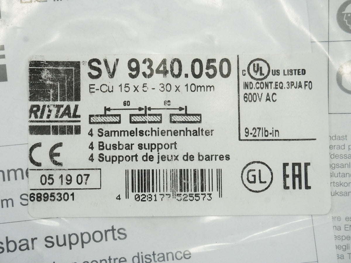 Rittal SV 9340.050 SV 9340.050 Busbar Support E-Cu 15x5 - 30x10mm  Batch 4 Pcs.