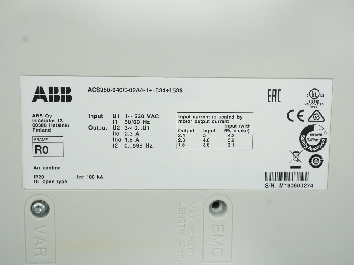Abb ACS380-040C-02A4-1+L534+L538 ACS380 Machinery Drive