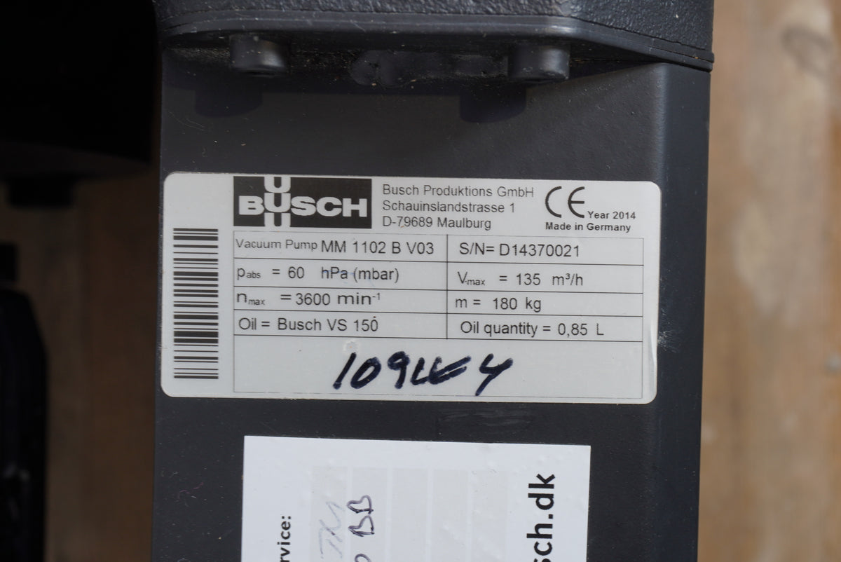 Busch MM 1102 B V03 Vacuum Pump W: AMH 100L BA2 CC046A