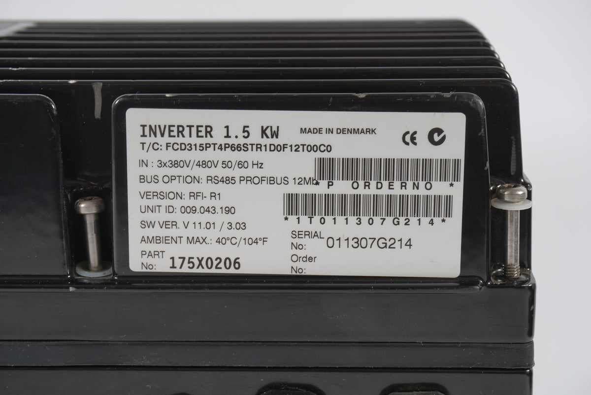 Danfoss 175X0206 VLT Inverter 1.5 kW FCD315PT4P66STR1D0F12T00C0