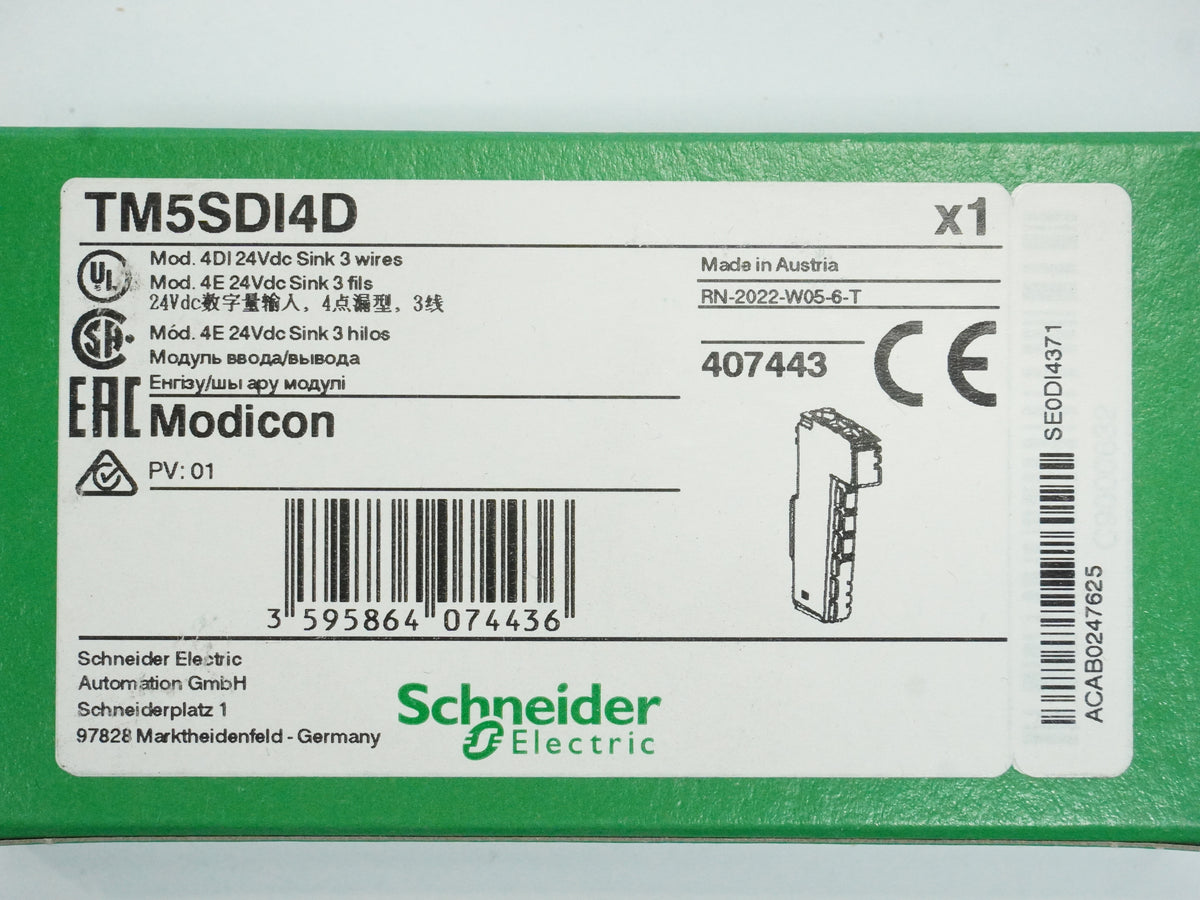 Schneider Electric TM5SDI4D Modicon 4DI 24Vdc Sink 3-wire Digital Input Module