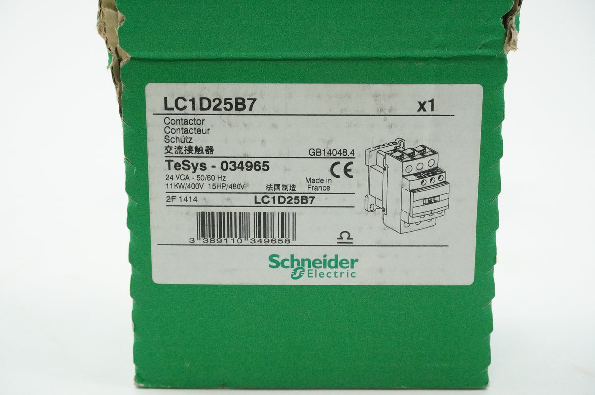 Schneider Electric LC1D25B7 TeSys 034965 Contactor  coil 24VAC