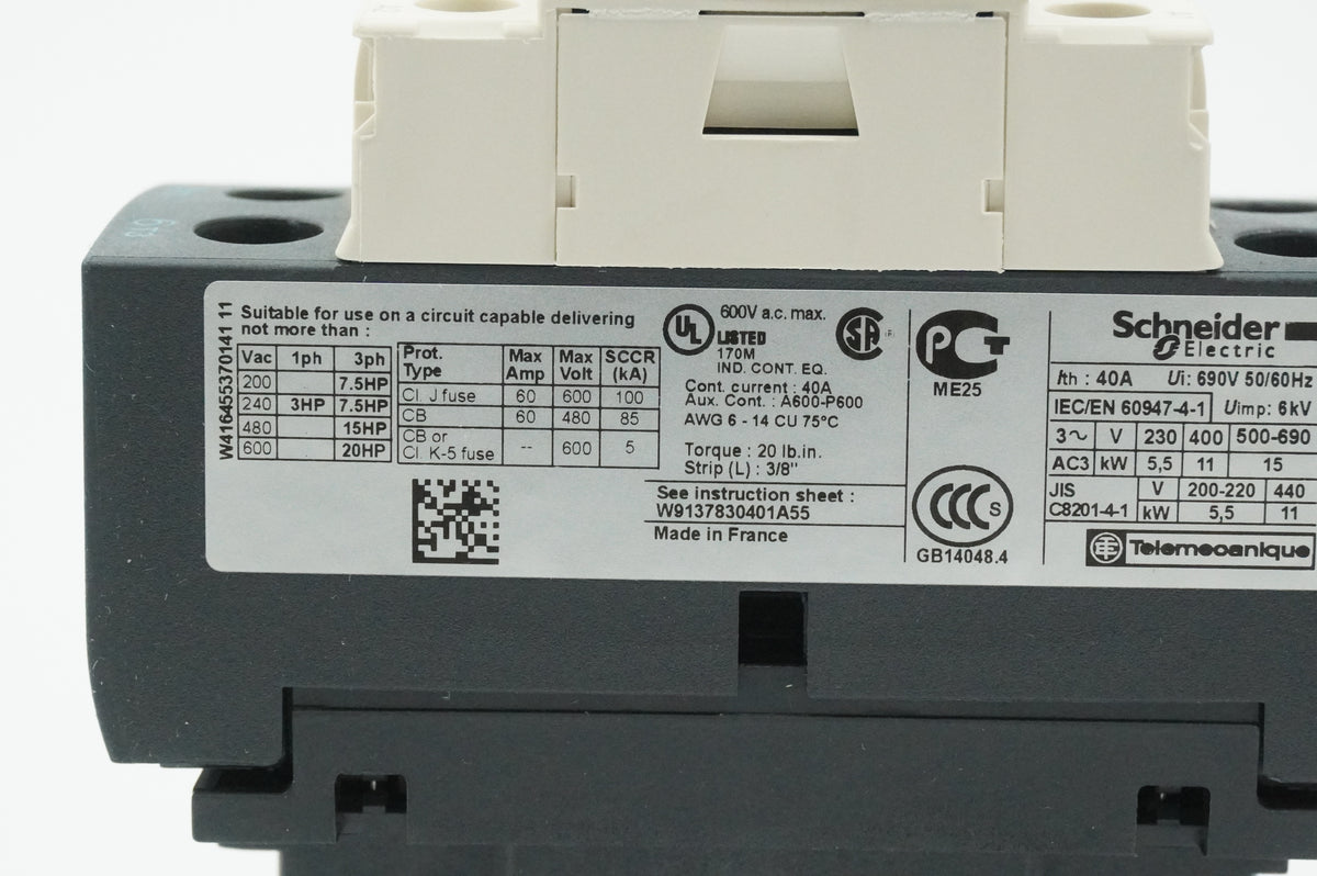 Schneider Electric LC1D25B7 TeSys 034965 Contactor  coil 24VAC