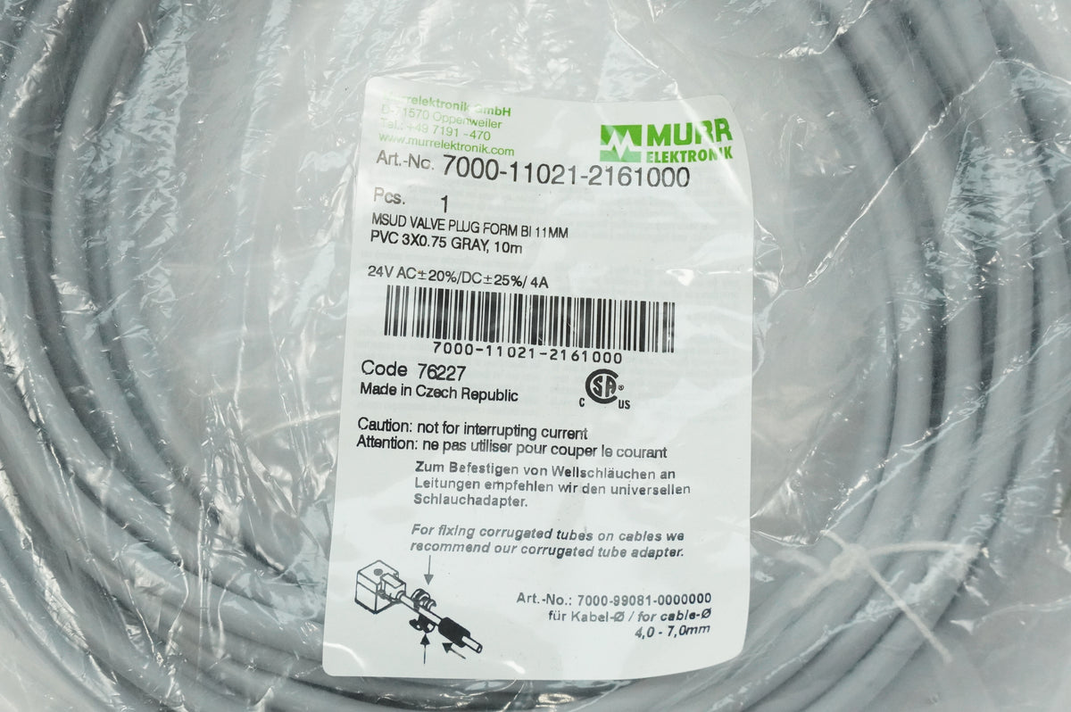 Murr elektronik 7000-11021-2161000 MSUD Valve Plug, BI 11MM PVC 3x0.75 Gray 10m