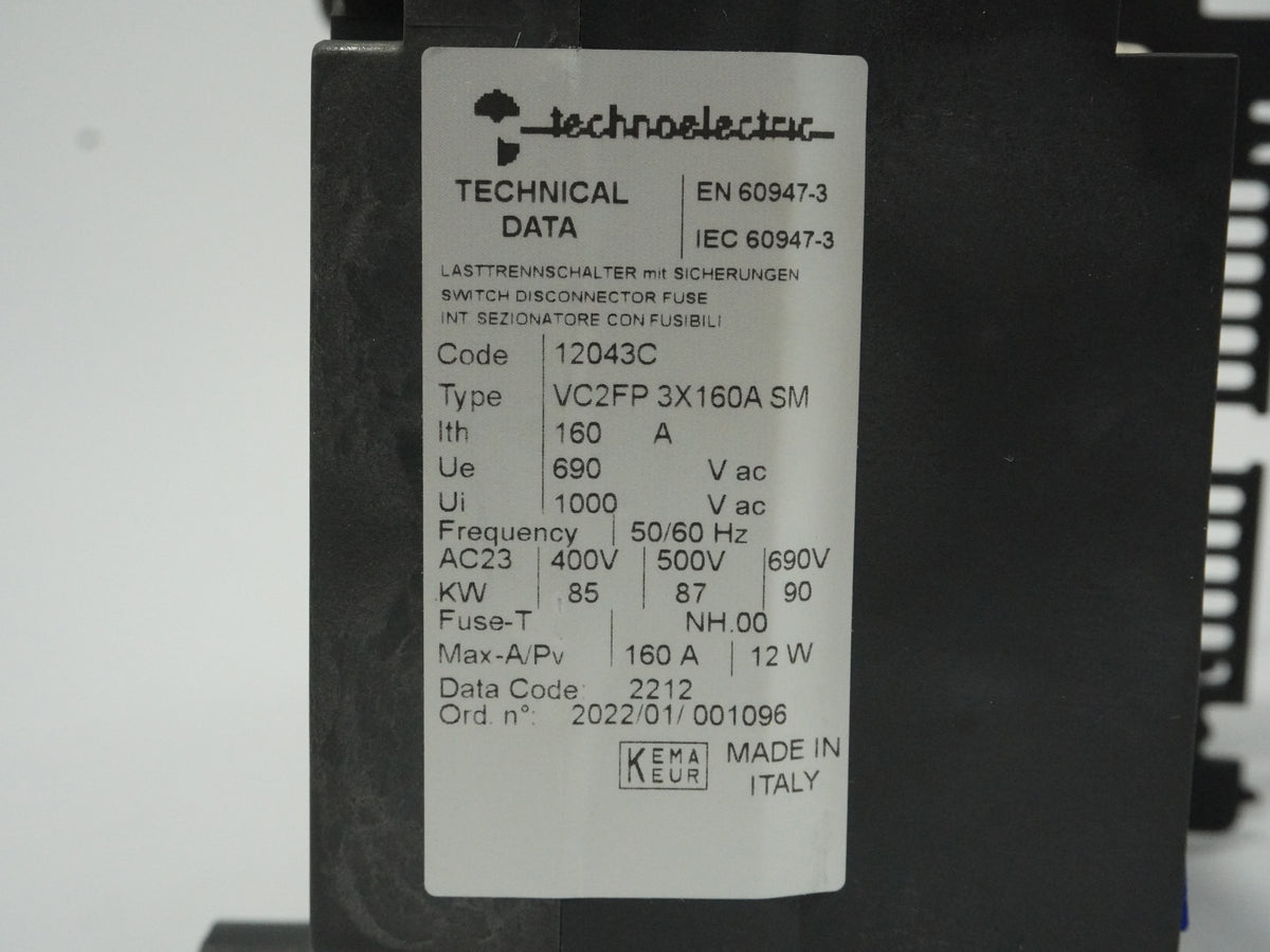 Technoelectric 60120431 VC2FP 3X160A Vacuum Contactor