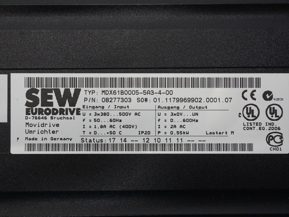 SEW-EURODRIVE 08277303 MDX61B0005-5A3-4-00 Movidrive Inverter w/ 8245630