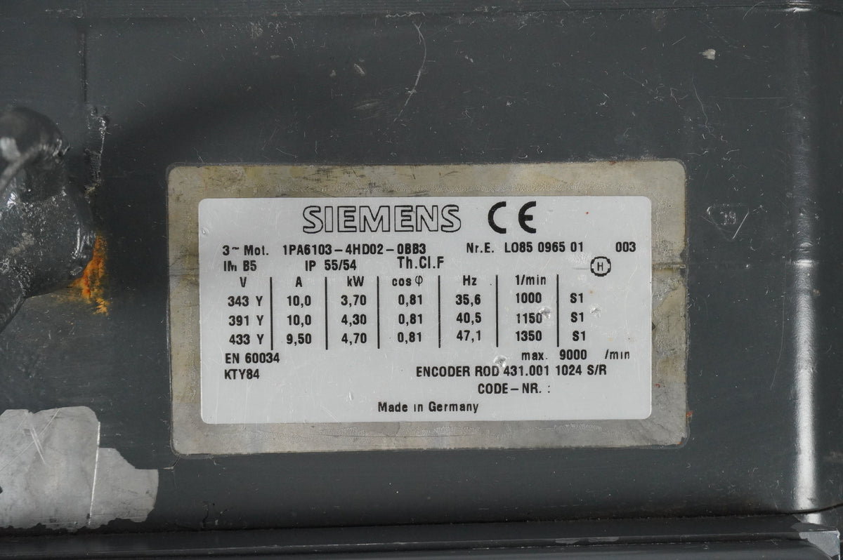 Siemens 1PA6103-4HD02-0BB3 3-Phase AC Motor WD2160-EA22-05