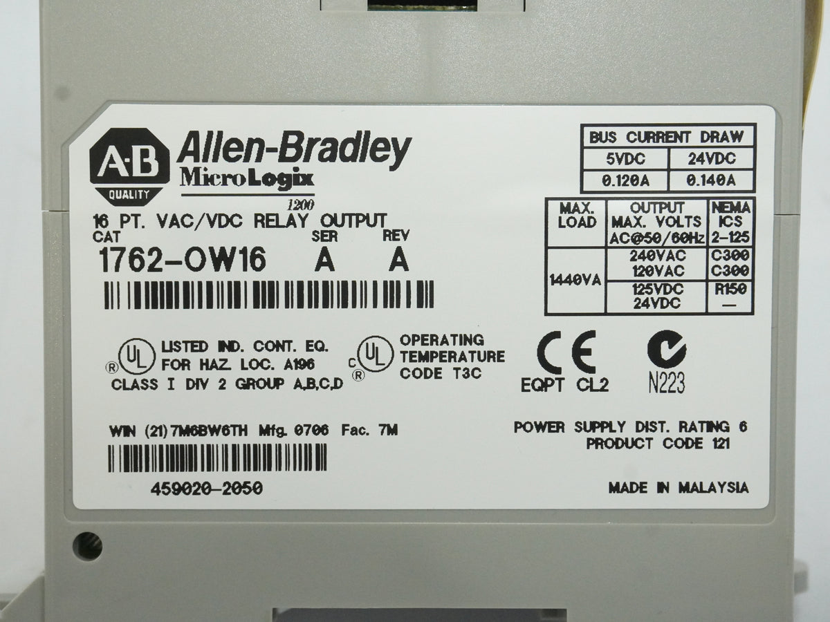 Ab 1762-OW16 Ser. A MicroLogix 1200  16 PT. VAC/VDC Relay Output Module