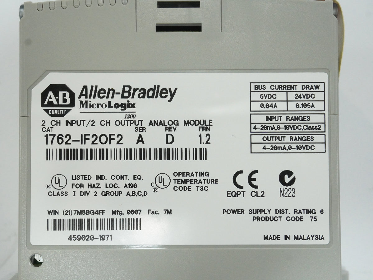 Ab 1762-IF2OF2 Ser. A MicroLogix 1200 2 CH Input/2 CH Output Analog Module