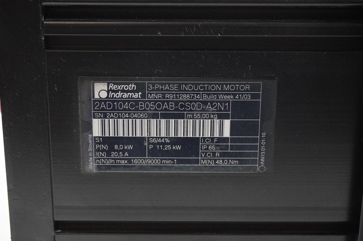 Bosch Rexroth R911288734 3-Phase Induction Motor 2AD104C-B05OAB-CS0D-A2N1