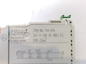 Wago 750-476 2AI +/-10V DC 16Bit S.E. Analog Input Module