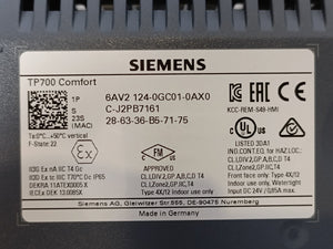 Siemens 6AV2 124-0GC01-0AX0 TP700 Comfort SIMATIC Touch Screen