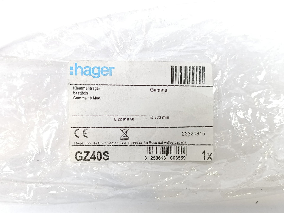 Hager GZ40S Neutral (N) + Earth (J) Terminal Bar Kit Gamma 18 Mod.