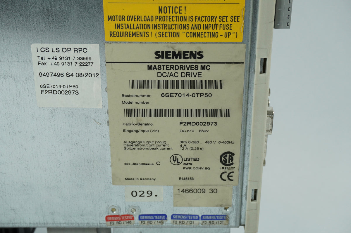 Siemens 6SE7014-0TP50 Masterdrives MC DC/AC Drive