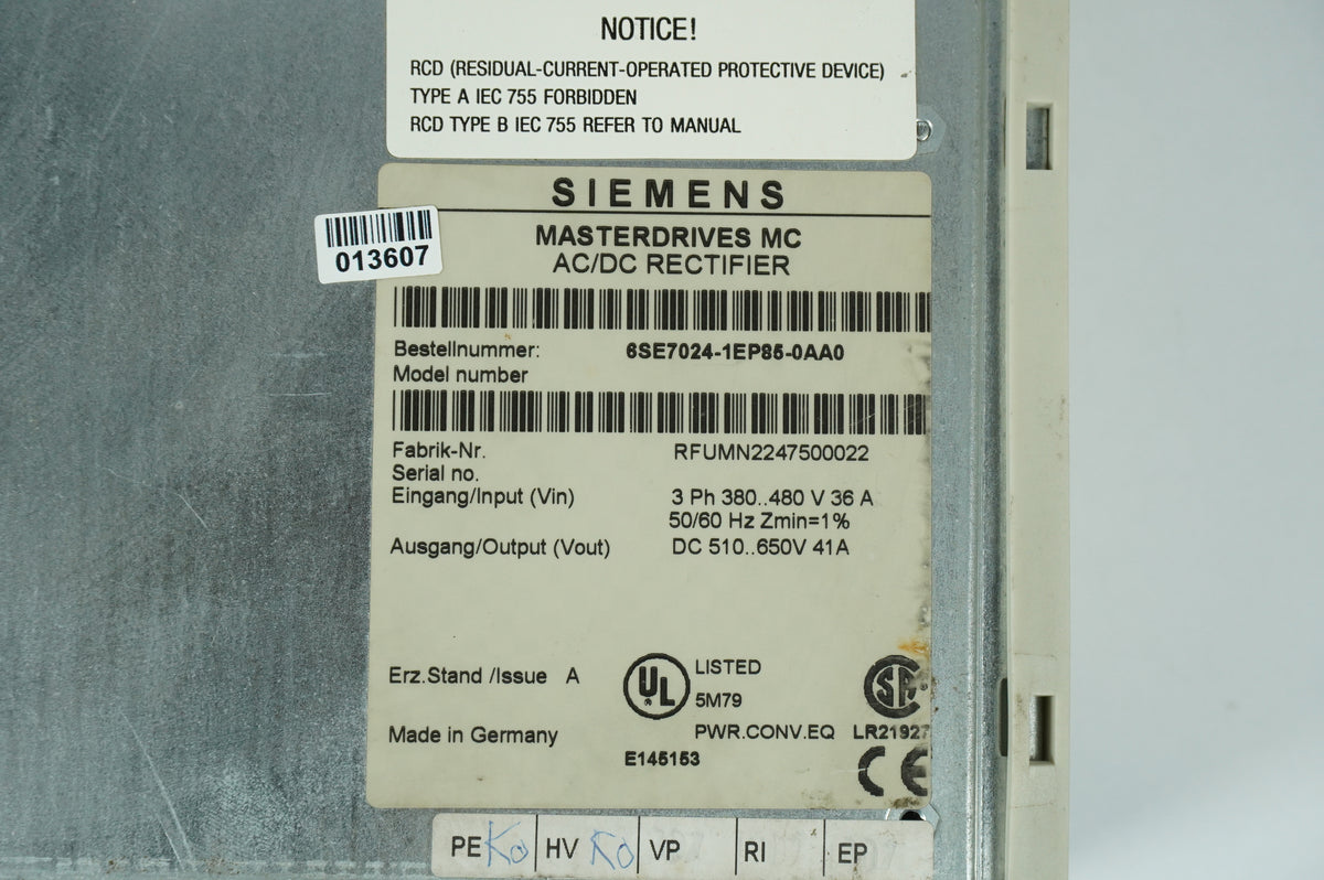 Siemens 6SE7024-1EP85-0AA0 Masterdrives MC AC/DC Rectifier
