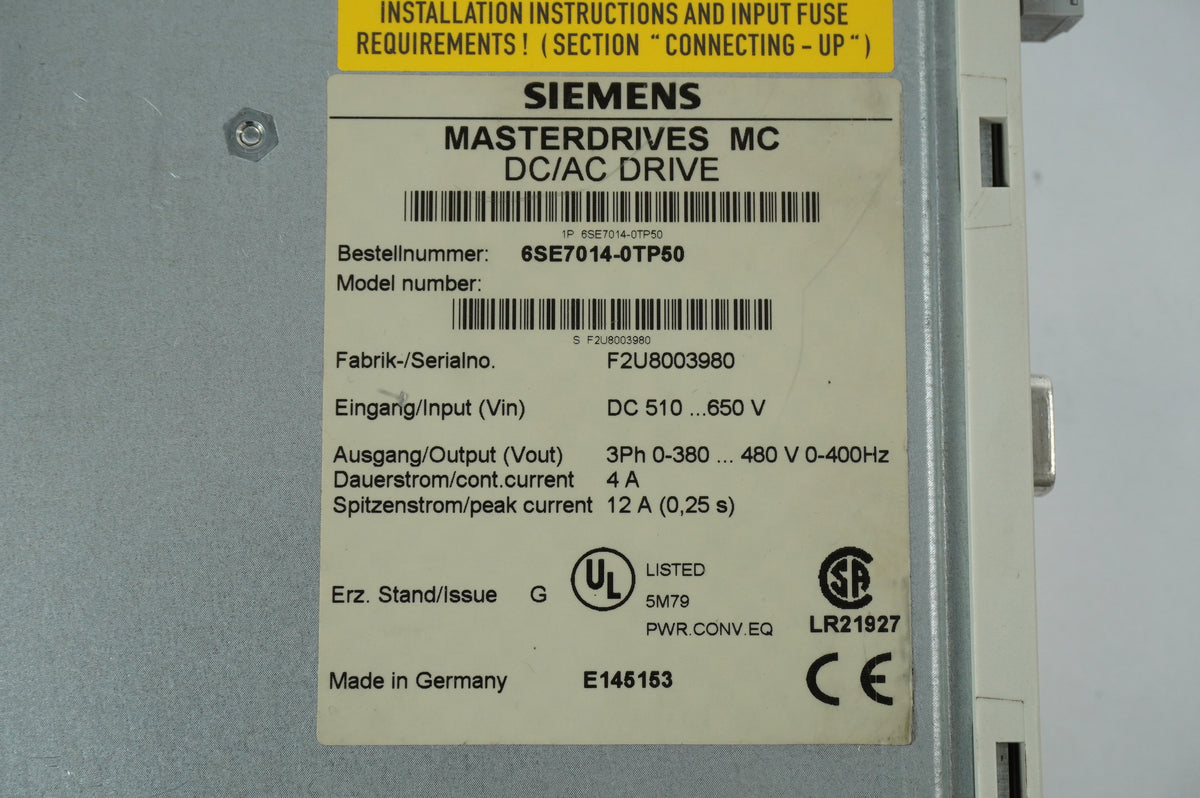 Siemens 6SE7014-0TP50 Masterdrives MC DC/AC drive