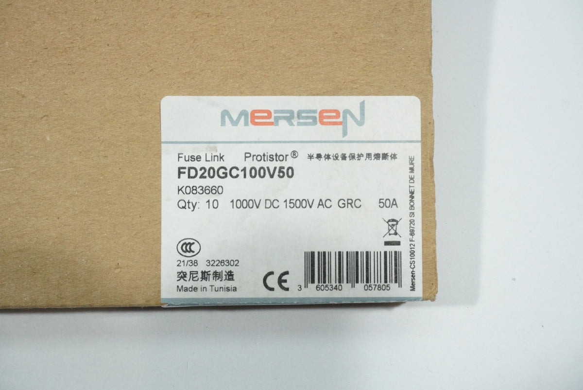 Mersen FD20GC100V50 Protistor Fuse Link FD20GC100V50 Batch of 8 pcs.