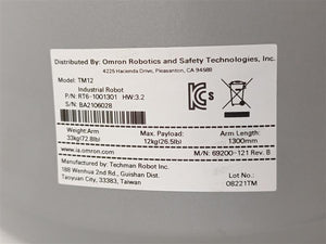 OMRON RT6-1001301 TM12 Industrial Robot w/ 69124-001 Controller, used for test