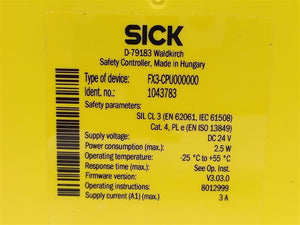 SICK 1043783 FX3-CPU000000 Safety Controller with 1043700