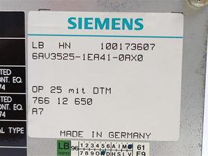 Siemens 6AV3525-1EA41-0AX0 Coros OP25 Control Unit - Defective Display