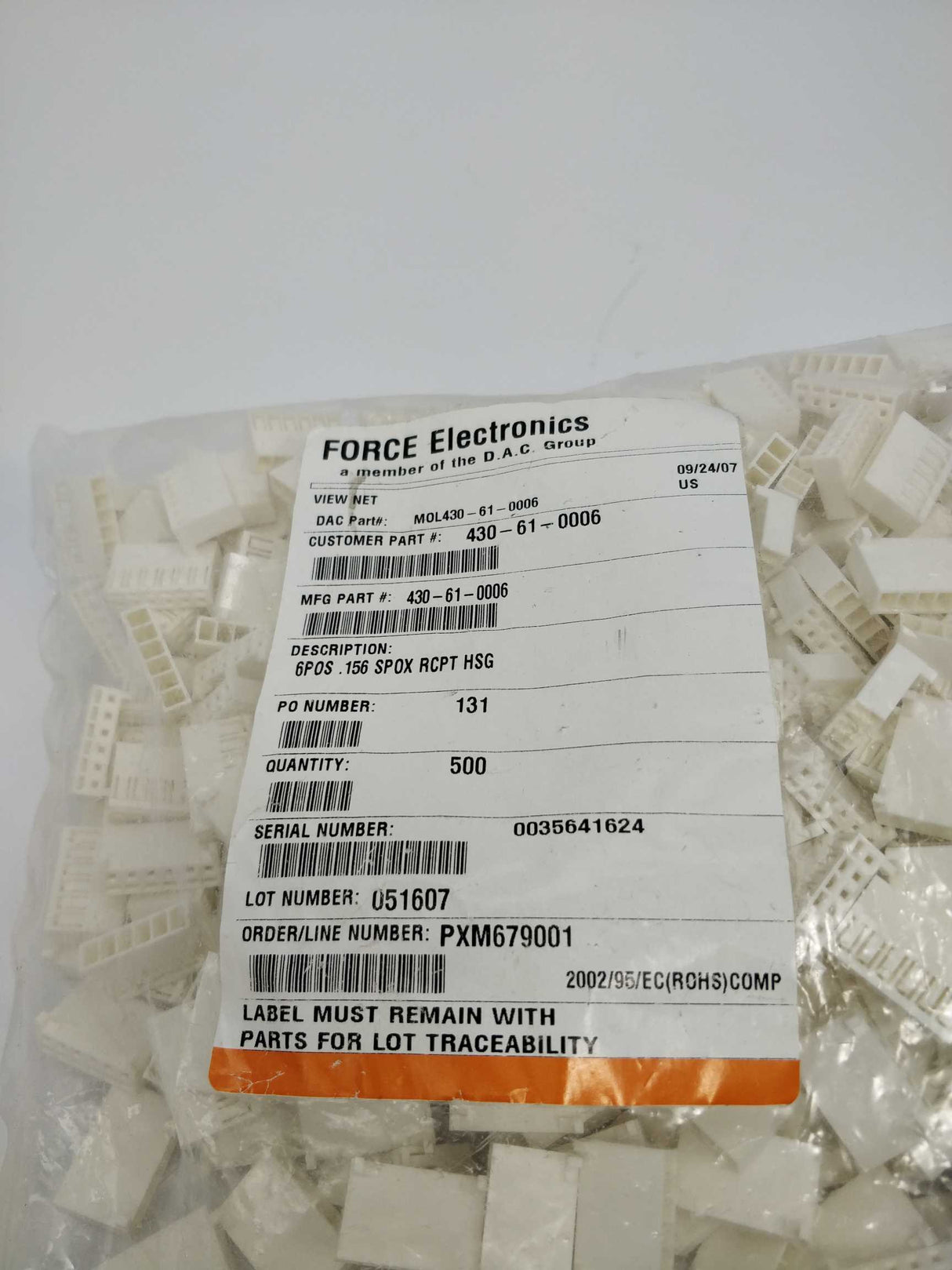 Force Electronics 430-61-0006 Connector housing 500pcs