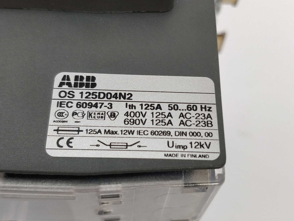 ABB 1SCA022507R3030 OS 125D04N2 safety switch disconnector