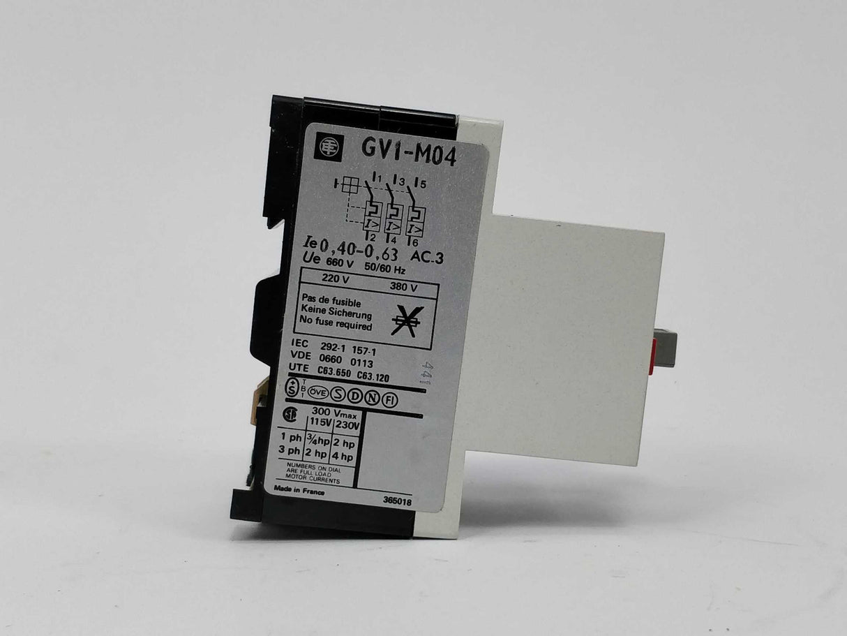 TELEMECANIQUE GV1-M04 Motor Circuit Breaker 0,40-0,63A
