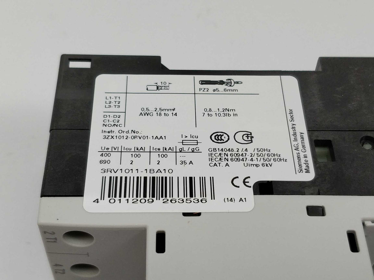 Siemens 3RV1011-1BA10 Circuit breaker for motor protection