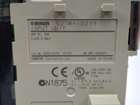 OMRON CJ1W-ID211 Input Unit, 24V DC 7mA Class 2 only