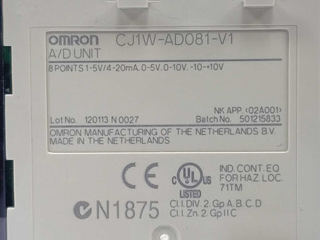 OMRON CJ1W-AD081-V1 A/D Unit