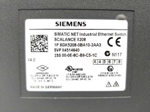 Siemens 6GK5208-0BA10-2AA3 Managed IE switch E03 F4.0 DC 24V 0,19A