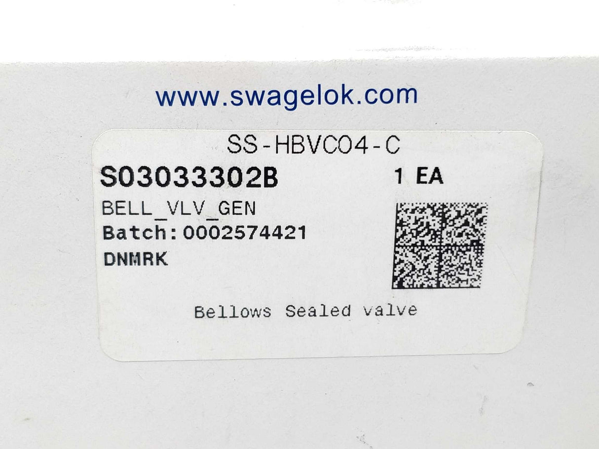 Swagelok SS-HBVC04-C Bellows sealed valve S03033302B