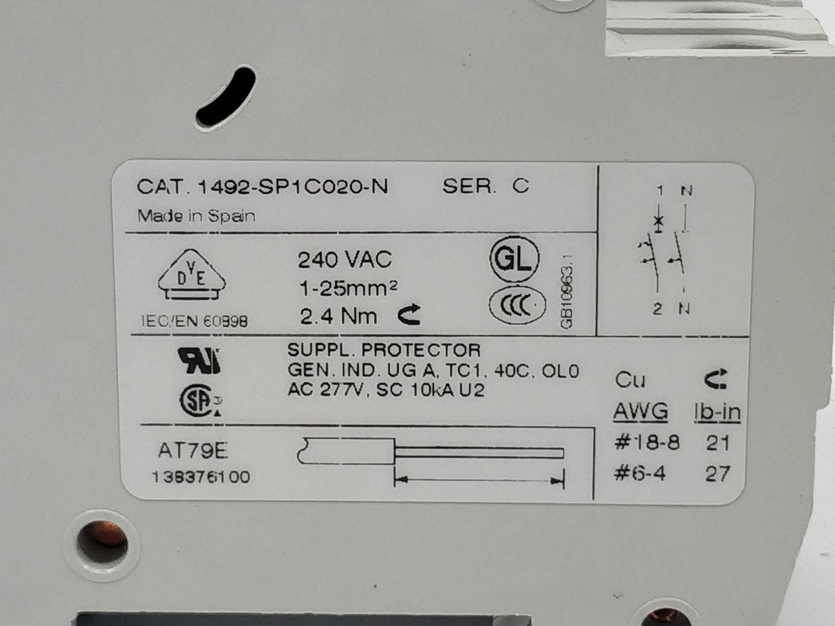 AB 1492-SP1C020-N Miniature Circuit Breaker SER. C