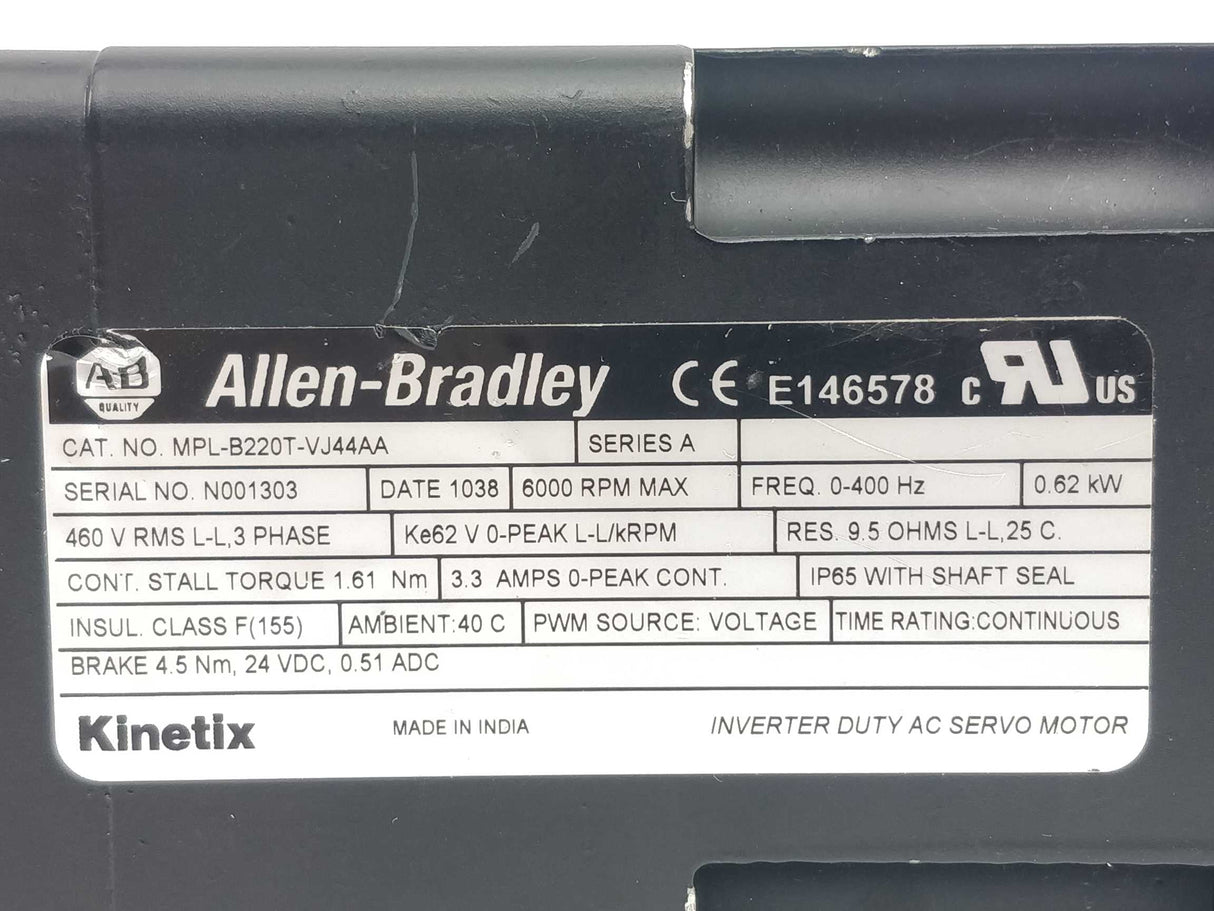 AB MPL-B220T-VJ44AA AC Rotary Servo Motor MPL 460V Ser.A